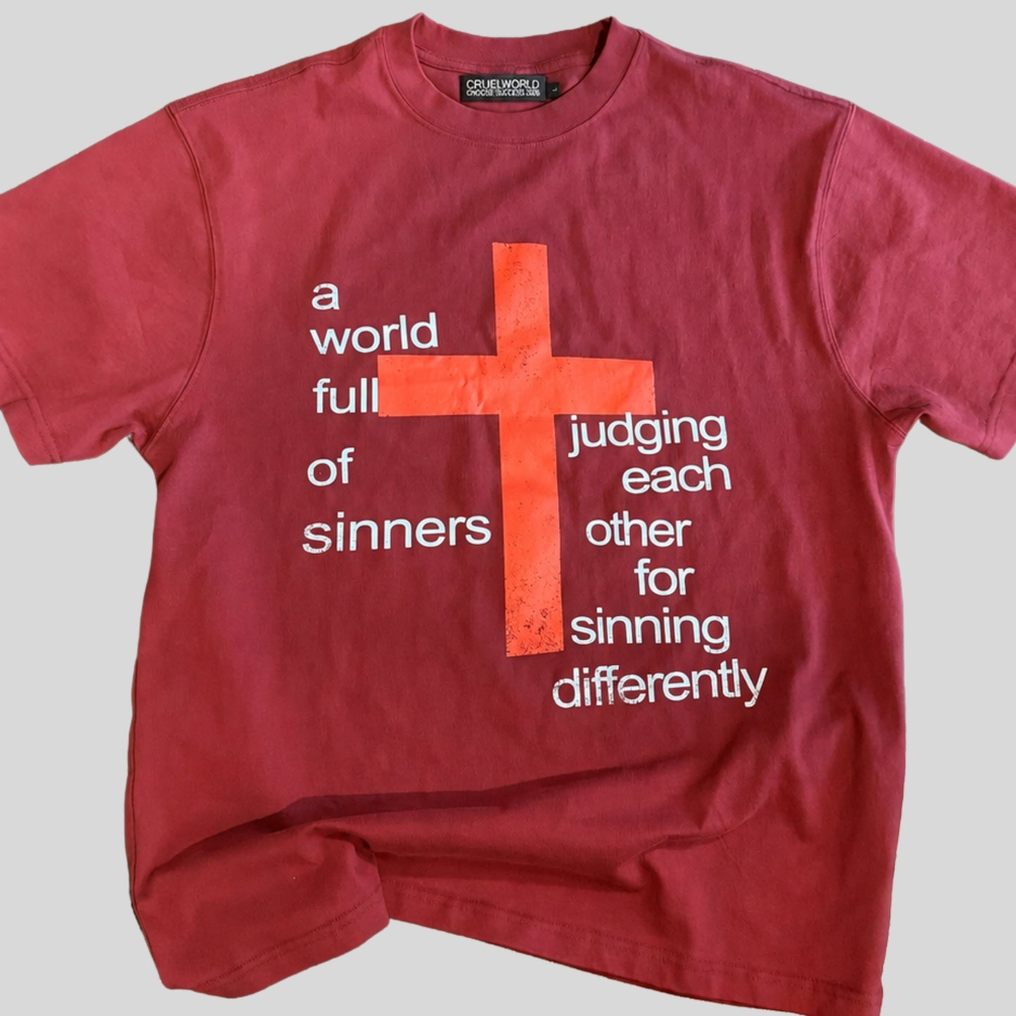 red judgment t-shirt