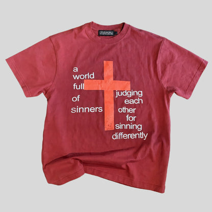 red judgment t-shirt