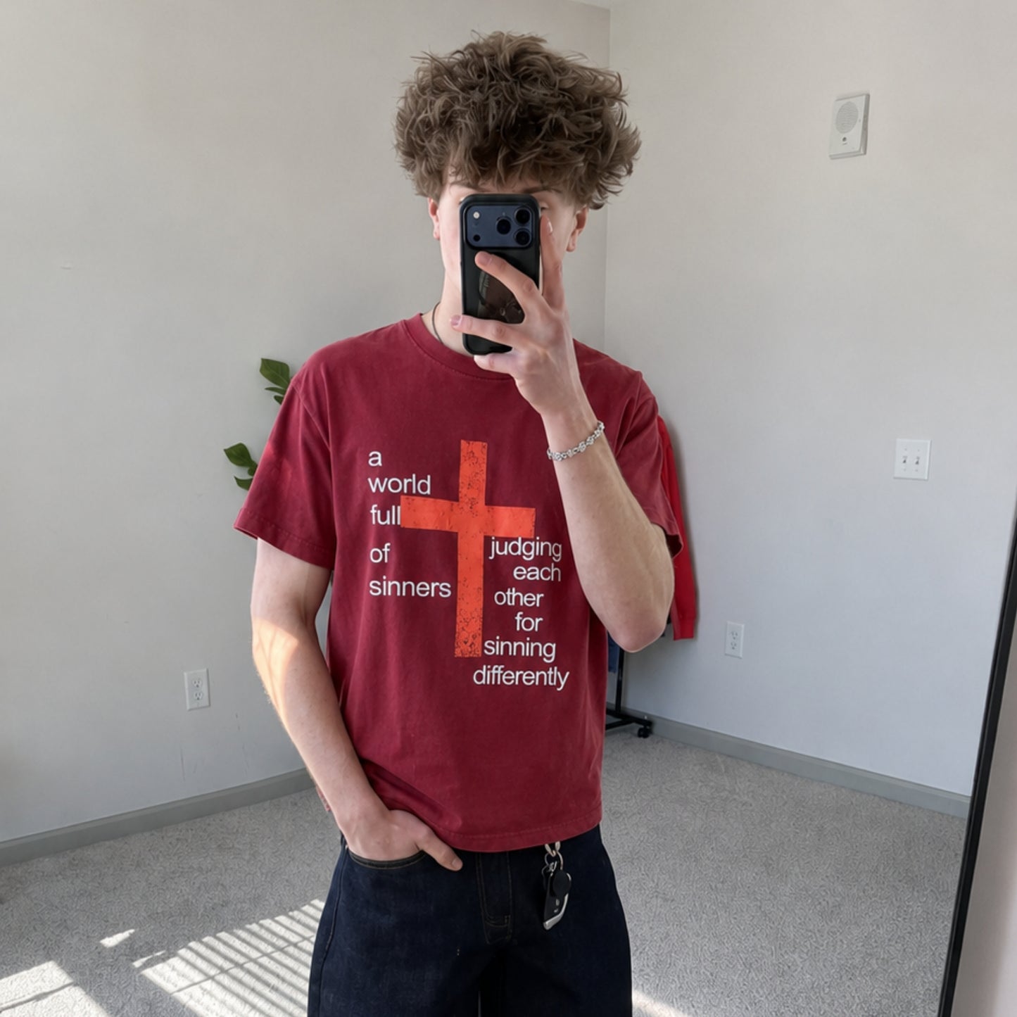 red judgment t-shirt