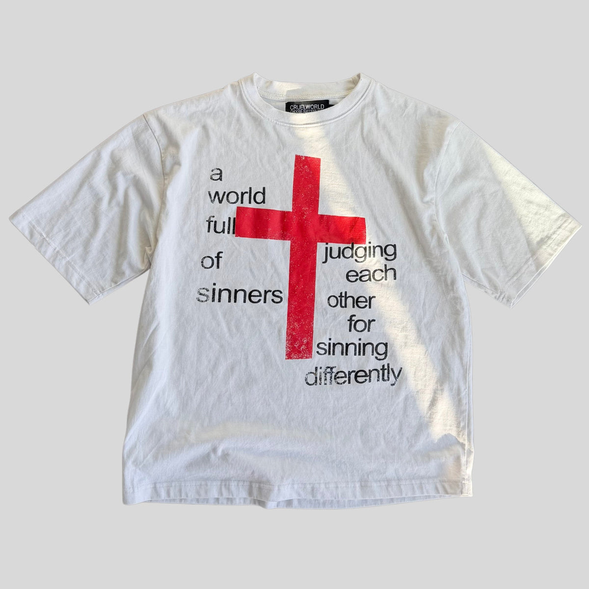 white judgment t-shirt Cruel World